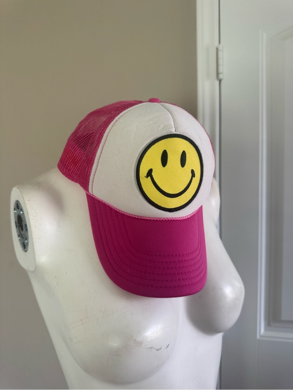 Aviator Nation Pink and White Smiley Trucker Hat